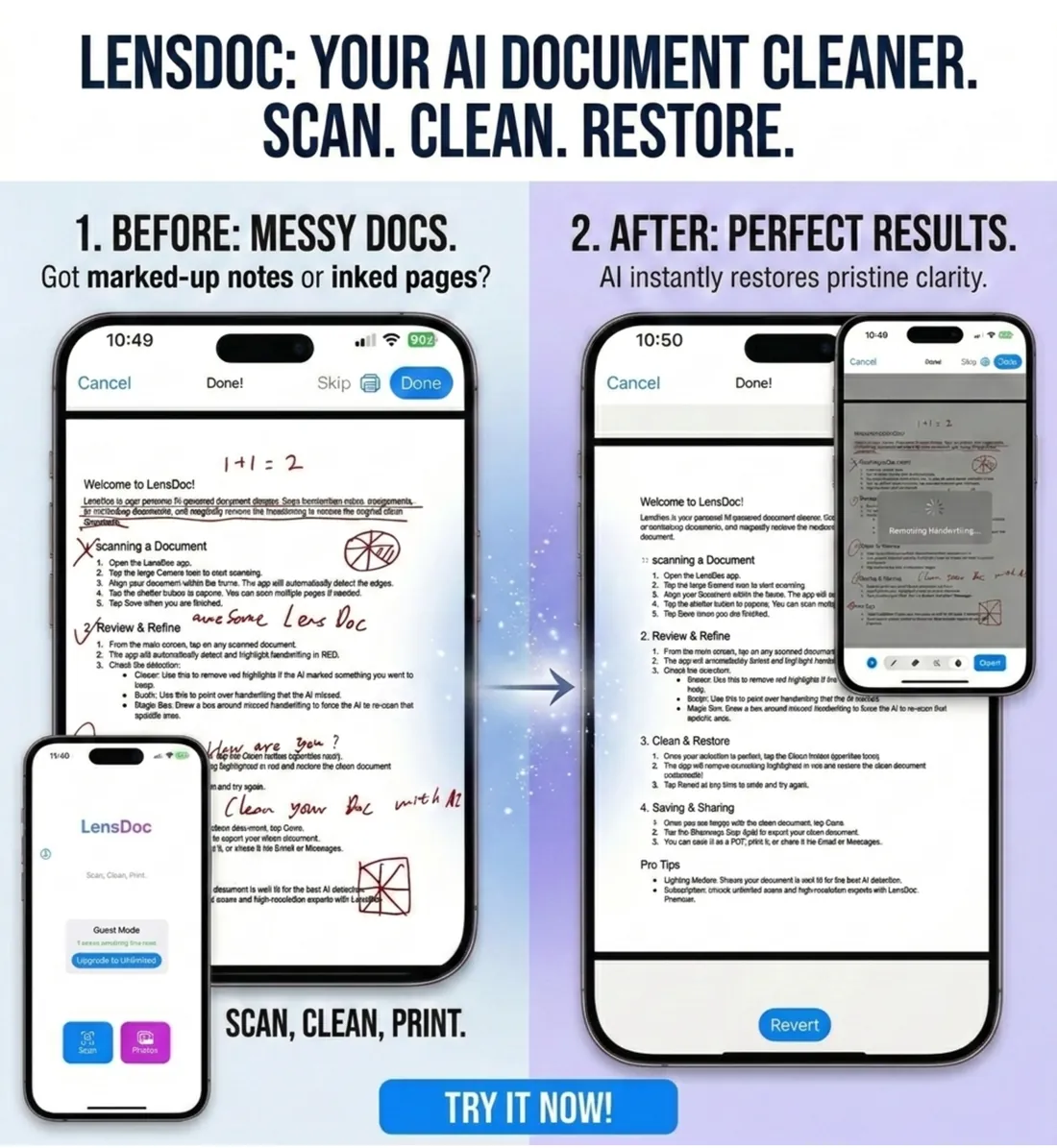 A worksheet before and after handwriting removal